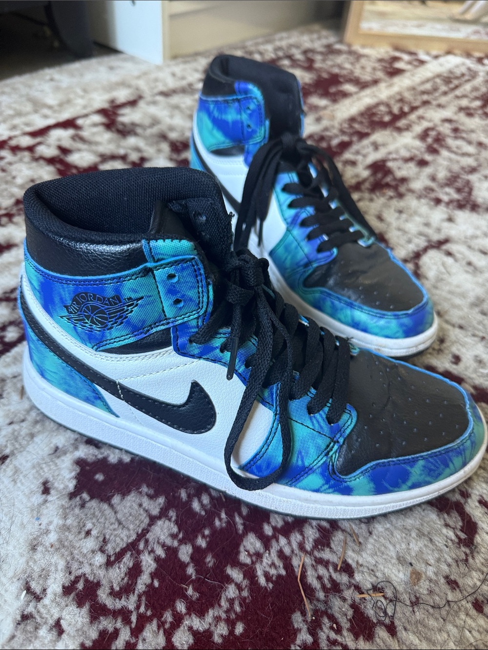 Air Jordan High Top Sneakers - Blue Tie-Dye & Black